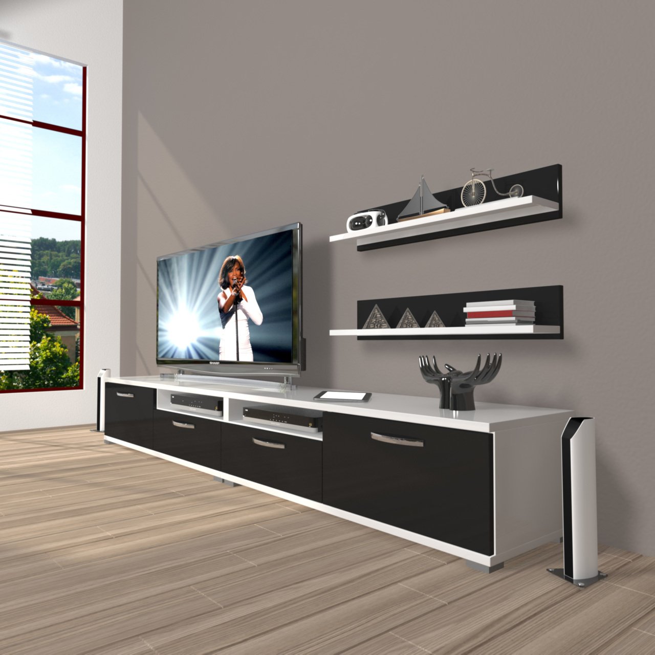 Decoraktiv Eko 200r Mdf Tv Ünitesi Tv Sehpası Beyaz - Siyah