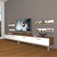 Decoraktiv Ekoflex 360R Slm Krom Ayaklı Tv Ünitesi Tv Sehpası Ceviz - Beyaz