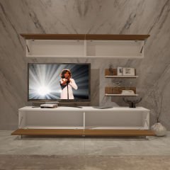 Decoraktiv Eko 5 Slm Std Krom Ayaklı Tv Ünitesi Tv Sehpası Beyaz - Ceviz