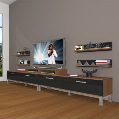 Decoraktiv Ekoflex 360R Slm Krom Ayaklı Tv Ünitesi Tv Sehpası Ceviz - Siyah