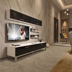 Decoraktiv Eko 5 Slm Std Krom Ayaklı Tv Ünitesi Tv Sehpası Beyaz - Siyah