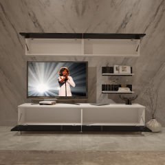 Decoraktiv Eko 5 Slm Std Krom Ayaklı Tv Ünitesi Tv Sehpası Beyaz - Siyah