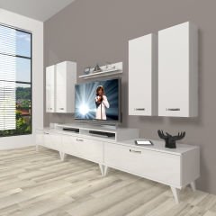 Decoraktiv Ekoflex 8D Slm Retro Tv Ünitesi Tv Sehpası Parlak Beyaz