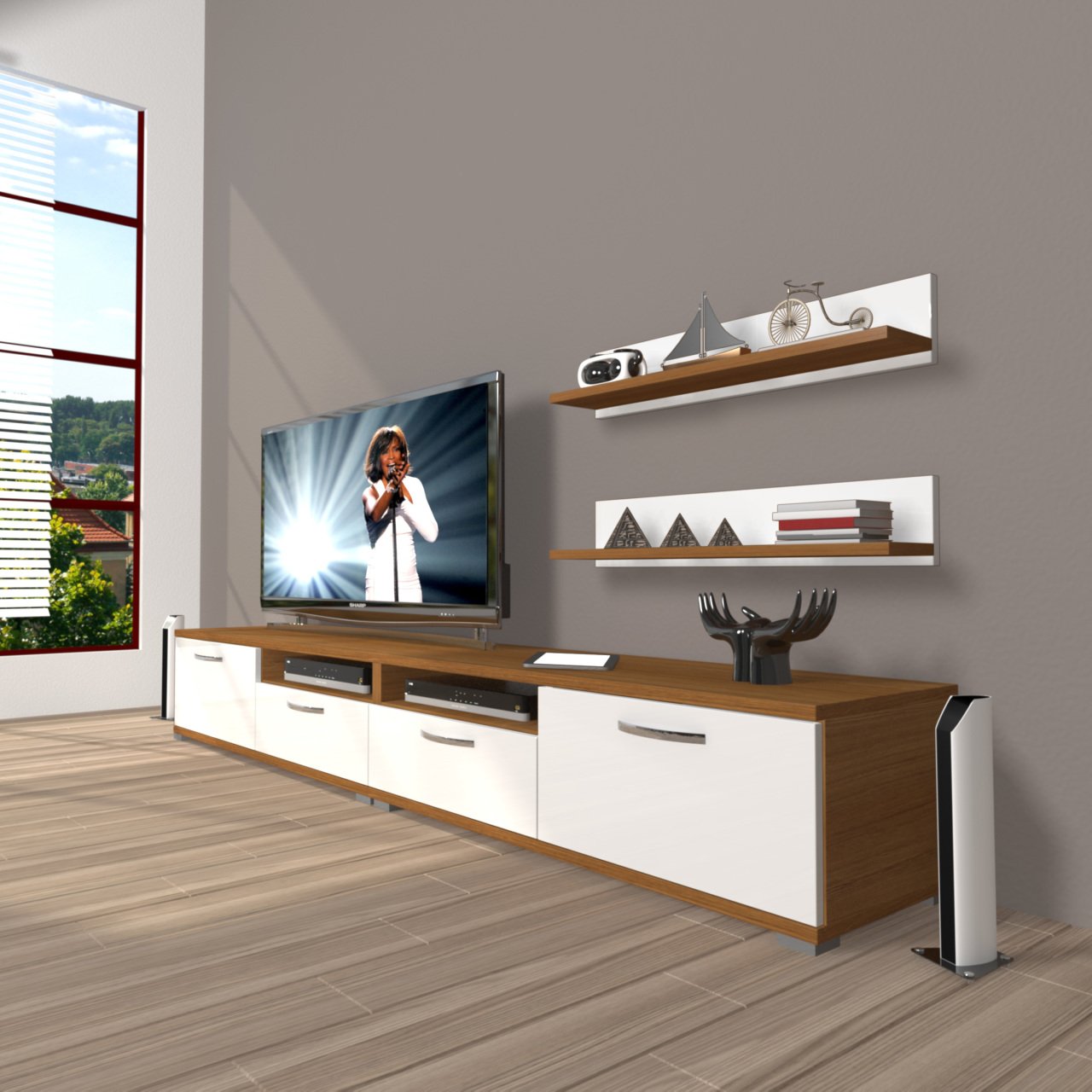 Decoraktiv Eko 200r Mdf Tv Ünitesi Tv Sehpası Ceviz - Beyaz