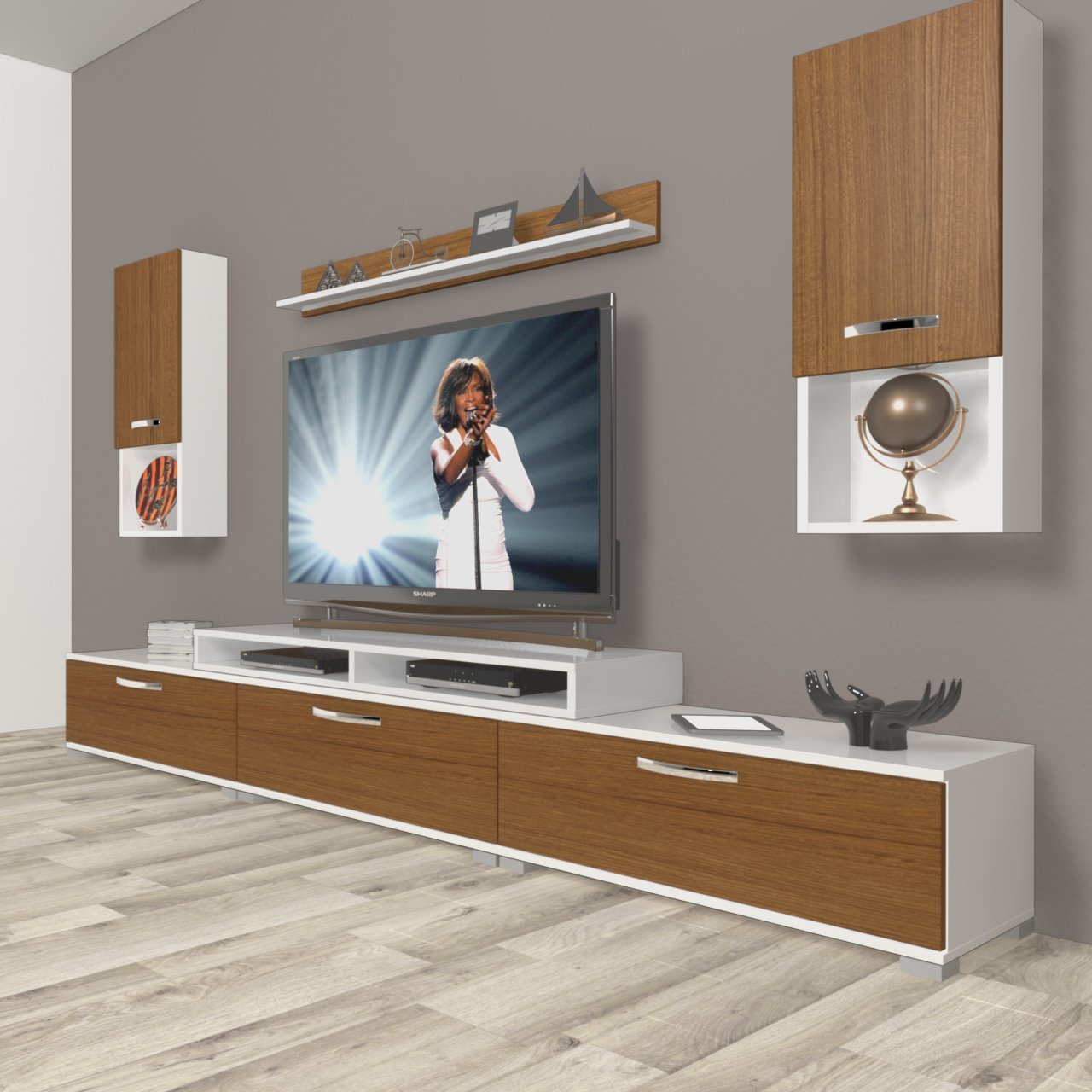 Decoraktiv Ekoflex 270da Slm Tv Ünitesi Tv Sehpası Beyaz - Ceviz