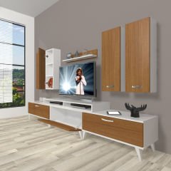 Decoraktiv Ekoflex 8D Slm Retro Tv Ünitesi Tv Sehpası Beyaz - Ceviz