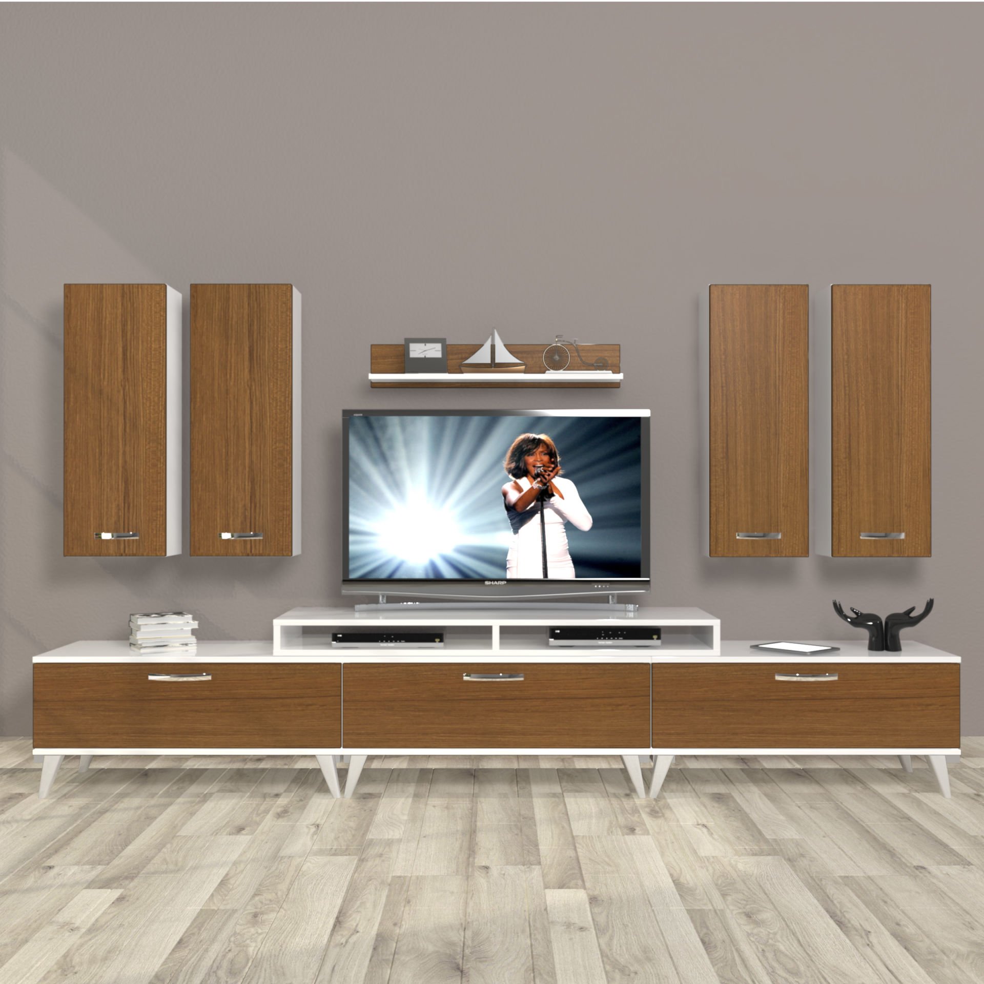 Decoraktiv Ekoflex 8D Slm Retro Tv Ünitesi Tv Sehpası Beyaz - Ceviz