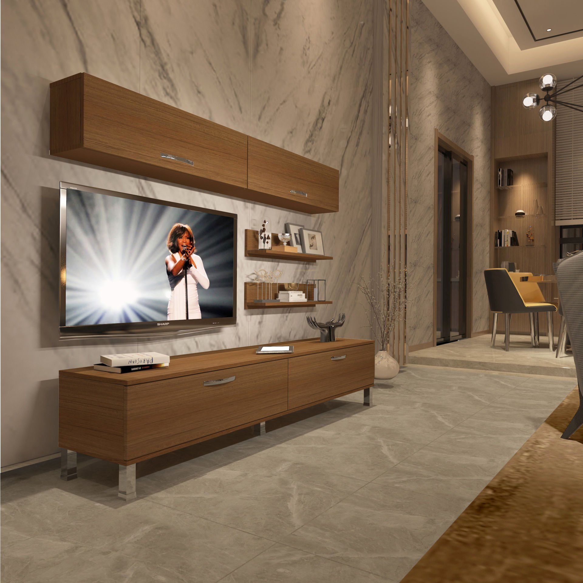 Decoraktiv Eko 5 Slm Std Krom Ayaklı Tv Ünitesi Tv Sehpası Ceviz