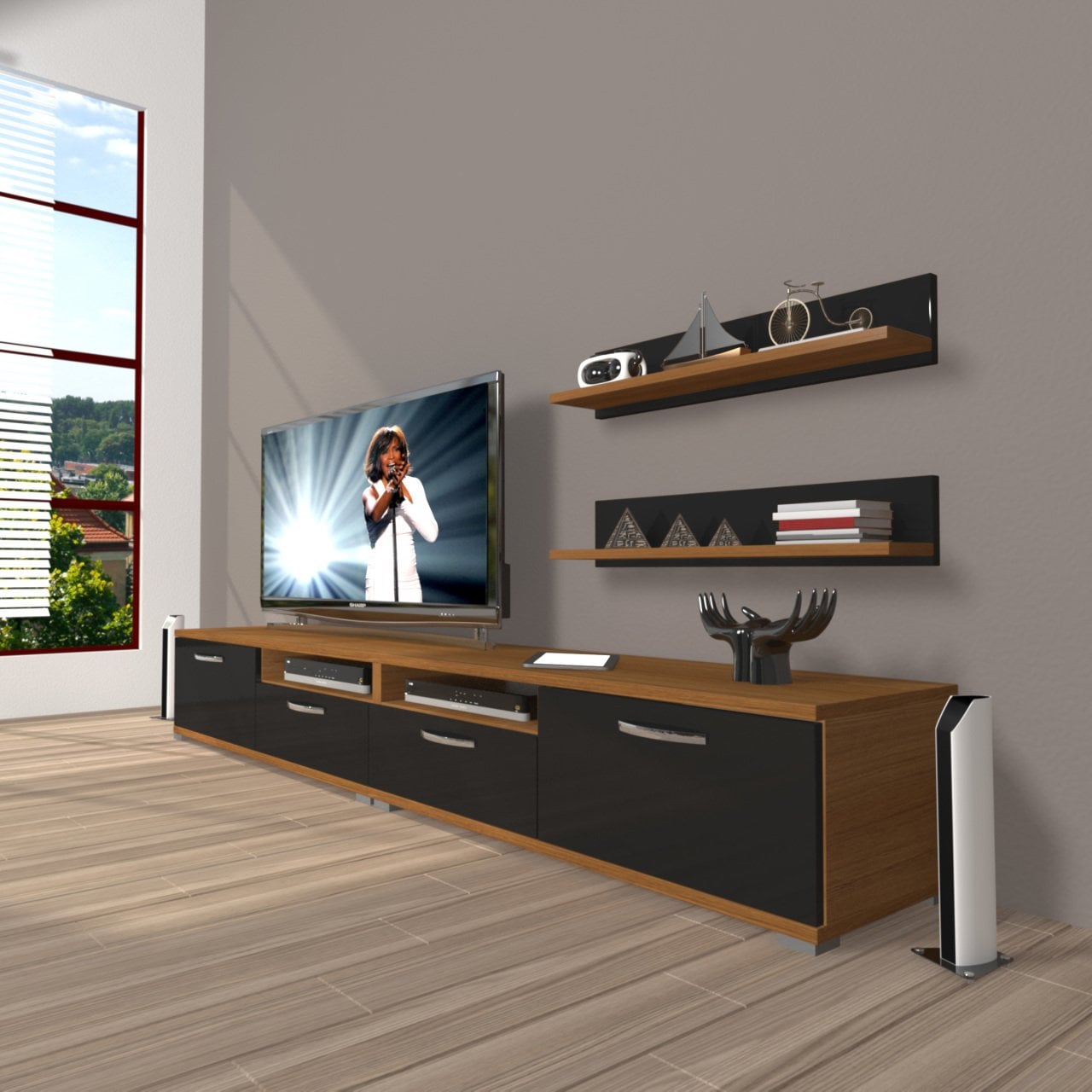 Decoraktiv Eko 200r Mdf Tv Ünitesi Tv Sehpası Ceviz - Siyah