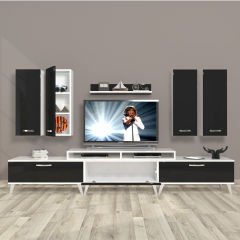 Decoraktiv Ekoflex 8D Slm Retro Tv Ünitesi Tv Sehpası Beyaz - Siyah