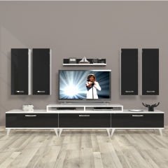 Decoraktiv Ekoflex 8D Slm Retro Tv Ünitesi Tv Sehpası Beyaz - Siyah
