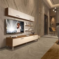 Decoraktiv Eko 5 Slm Std Krom Ayaklı Tv Ünitesi Tv Sehpası Ceviz - Beyaz