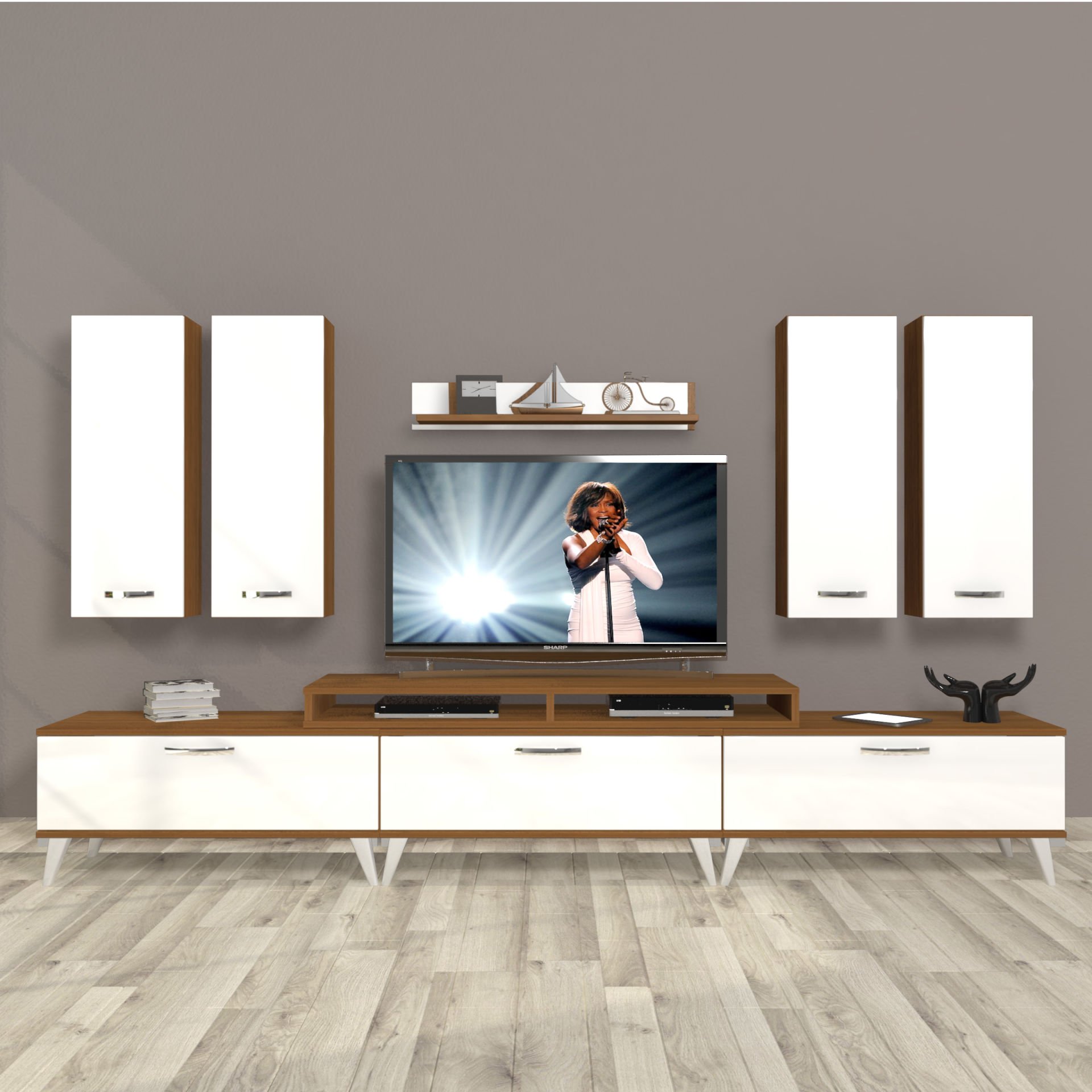 Decoraktiv Ekoflex 8D Slm Retro Tv Ünitesi Tv Sehpası Ceviz - Beyaz