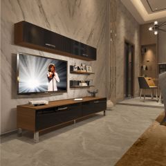 Decoraktiv Eko 5 Slm Std Krom Ayaklı Tv Ünitesi Tv Sehpası Ceviz - Siyah