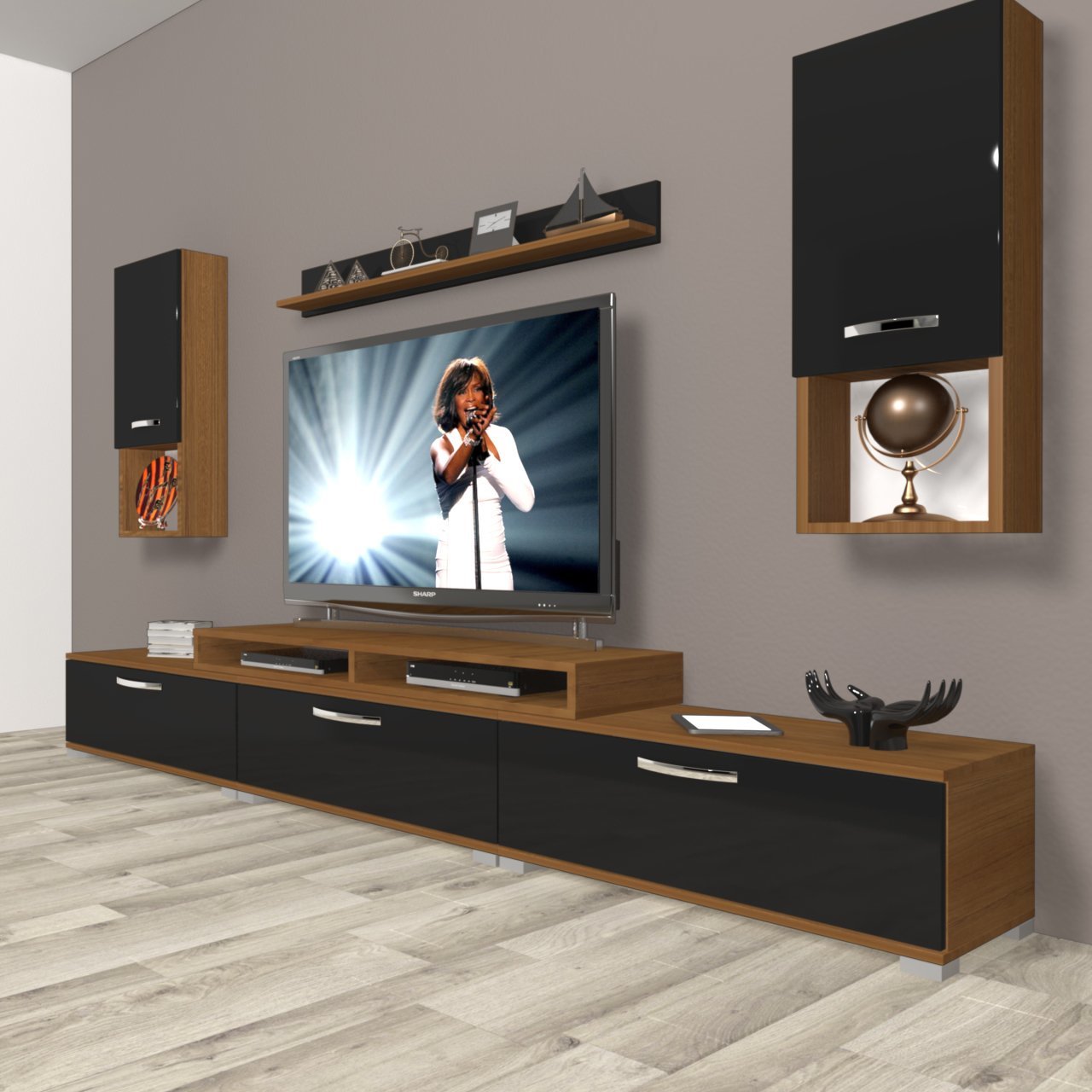 Decoraktiv Ekoflex 270da Slm Tv Ünitesi Tv Sehpası Ceviz - Siyah