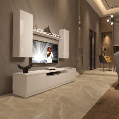 Decoraktiv Trio 5DS Mdf Tv Ünitesi Tv Sehpası Parlak Beyaz