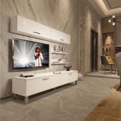 Decoraktiv Eko 5 Slm Std Krom Ayaklı Tv Ünitesi Tv Sehpası Parlak Beyaz