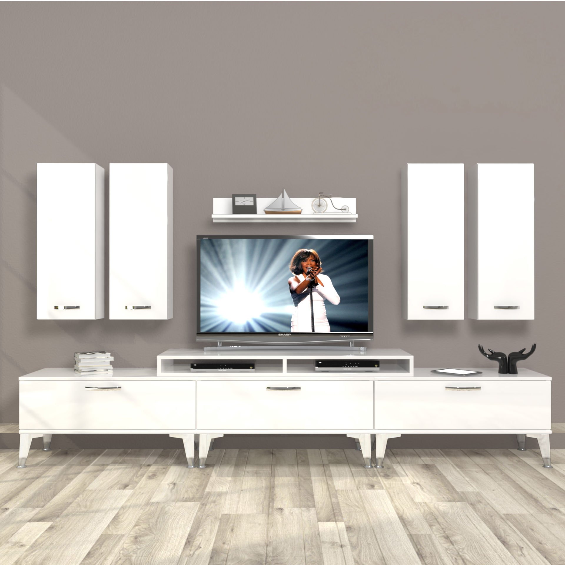 Decoraktiv Ekoflex 8D Slm Silver Tv Ünitesi Tv Sehpası Parlak Beyaz