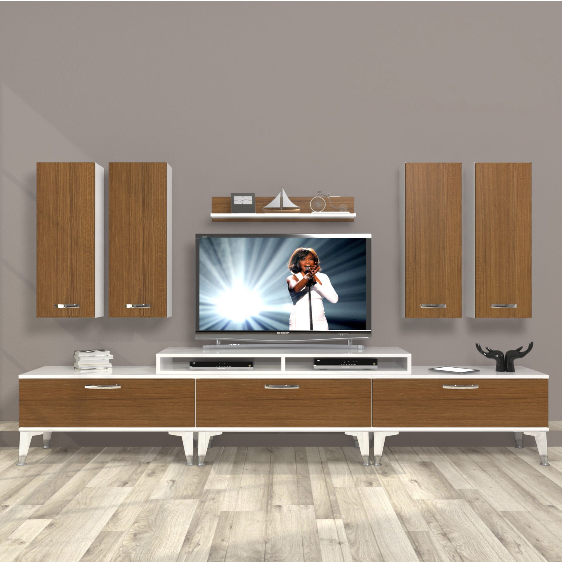 Decoraktiv Ekoflex 8D Slm Silver Tv Ünitesi Tv Sehpası Beyaz - Ceviz