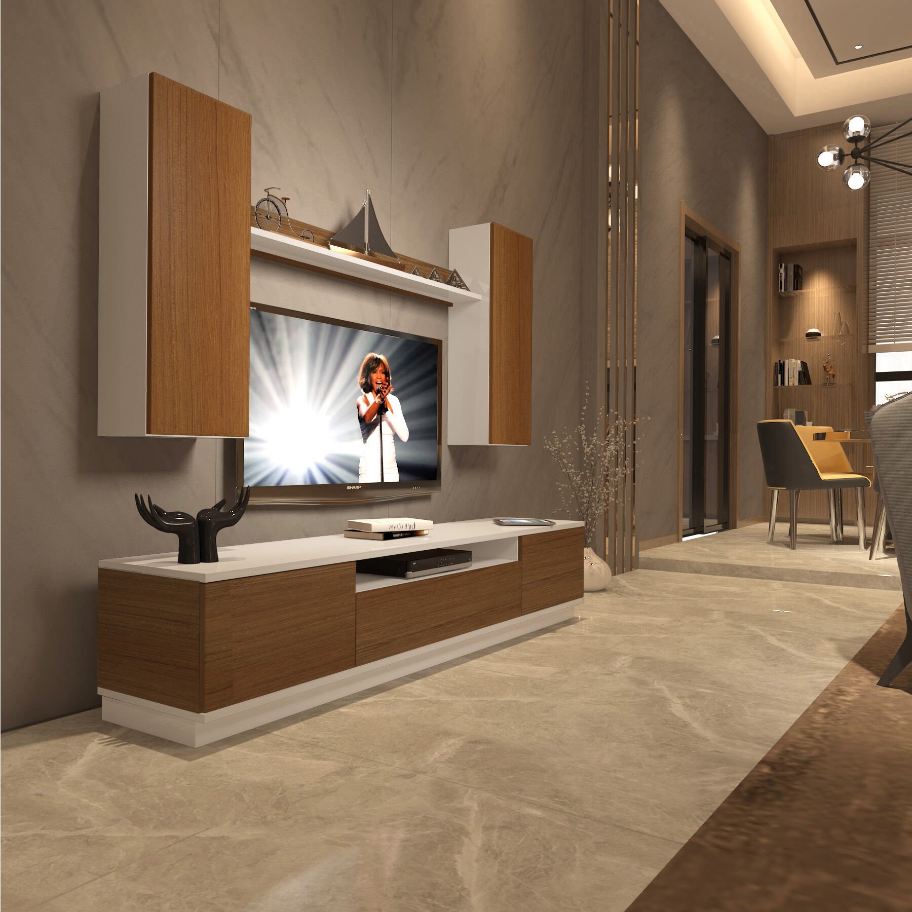 Decoraktiv Trio 5DS Mdf Tv Ünitesi Tv Sehpası Beyaz - Ceviz