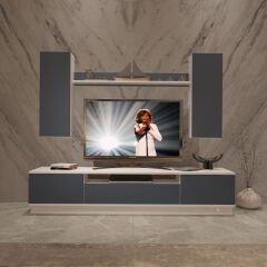 Decoraktiv Trio 5DS Mdf Tv Ünitesi Tv Sehpası Beyaz - Antrasit