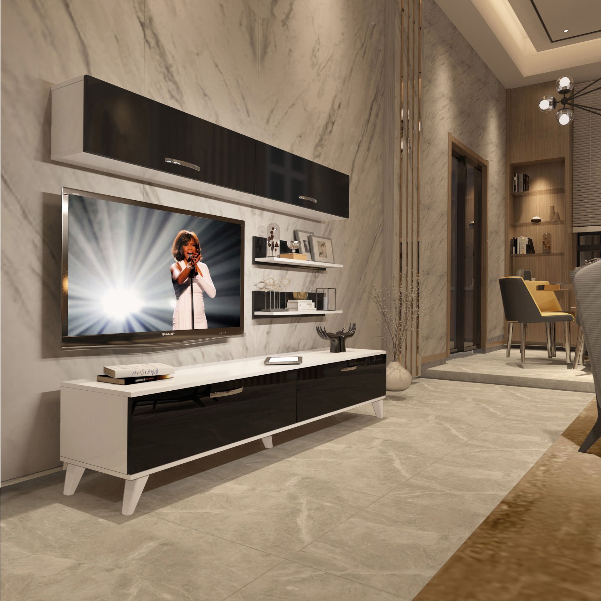 Decoraktiv Eko 5 Slm Std Retro Tv Ünitesi Tv Sehpası Beyaz - Siyah