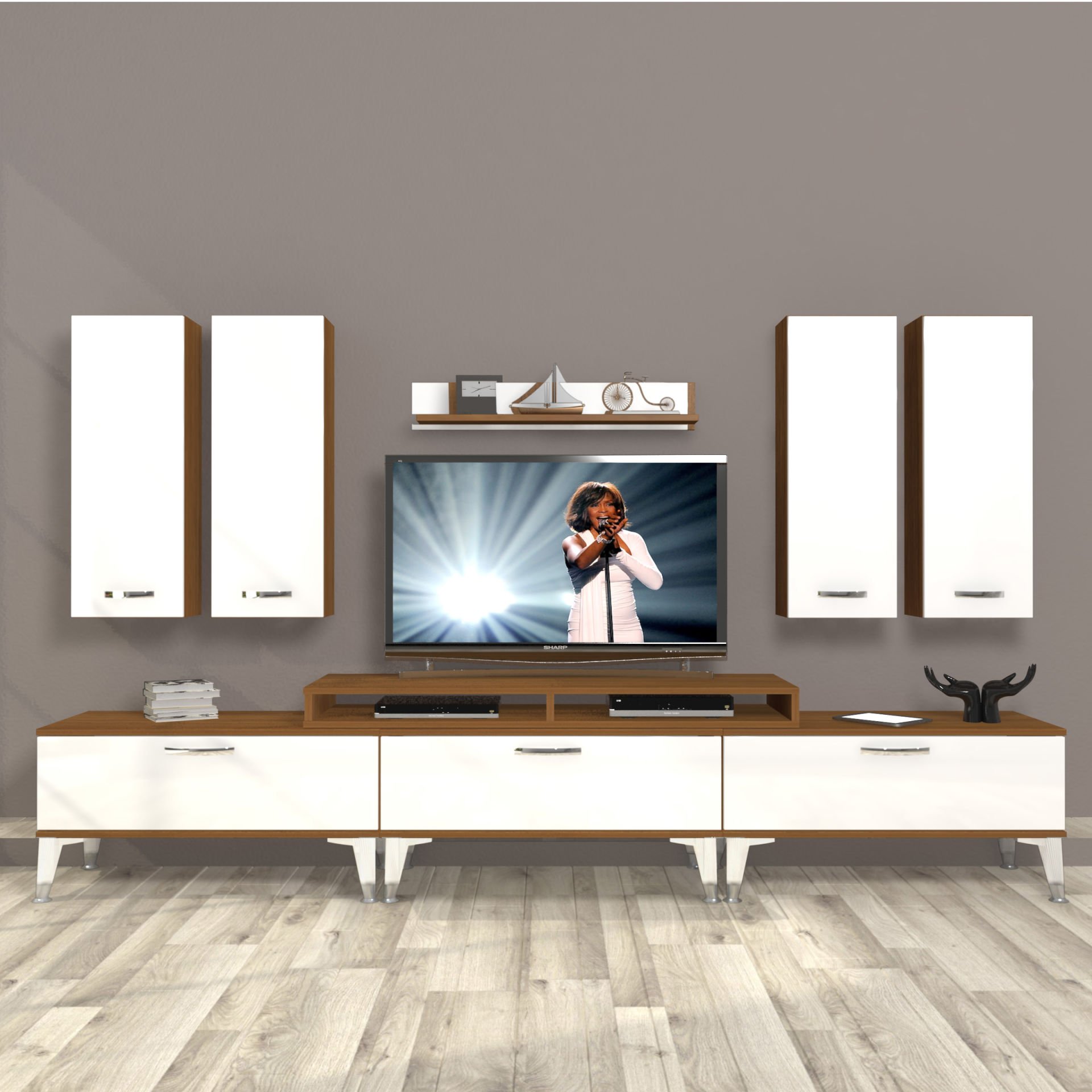 Decoraktiv Ekoflex 8D Slm Silver Tv Ünitesi Tv Sehpası Ceviz - Beyaz