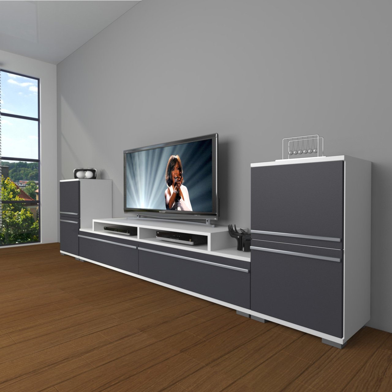 Decoraktiv Ekoflex On2 Mdf Tv Ünitesi Tv Sehpası Beyaz - Antrasit