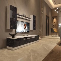 Decoraktiv Trio 5DS Mdf Tv Ünitesi Tv Sehpası Beyaz - Siyah Mermer