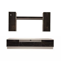 Decoraktiv Trio 5DS Mdf Tv Ünitesi Tv Sehpası Beyaz - Siyah Mermer