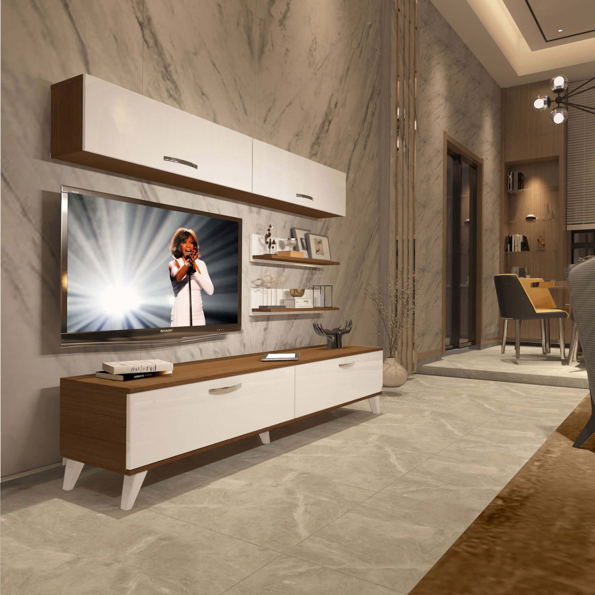 Decoraktiv Eko 5 Slm Std Retro Tv Ünitesi Tv Sehpası Ceviz - Beyaz