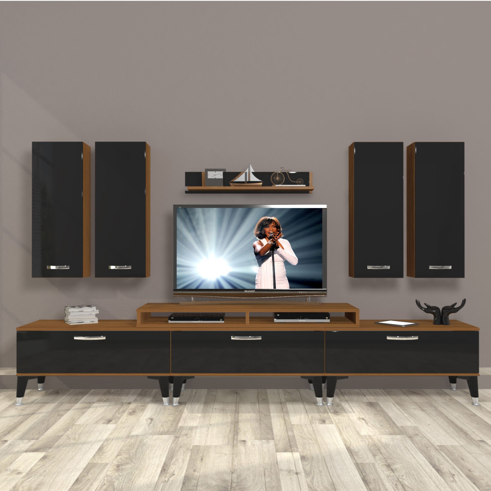 Decoraktiv Ekoflex 8D Slm Silver Tv Ünitesi Tv Sehpası Ceviz - Siyah