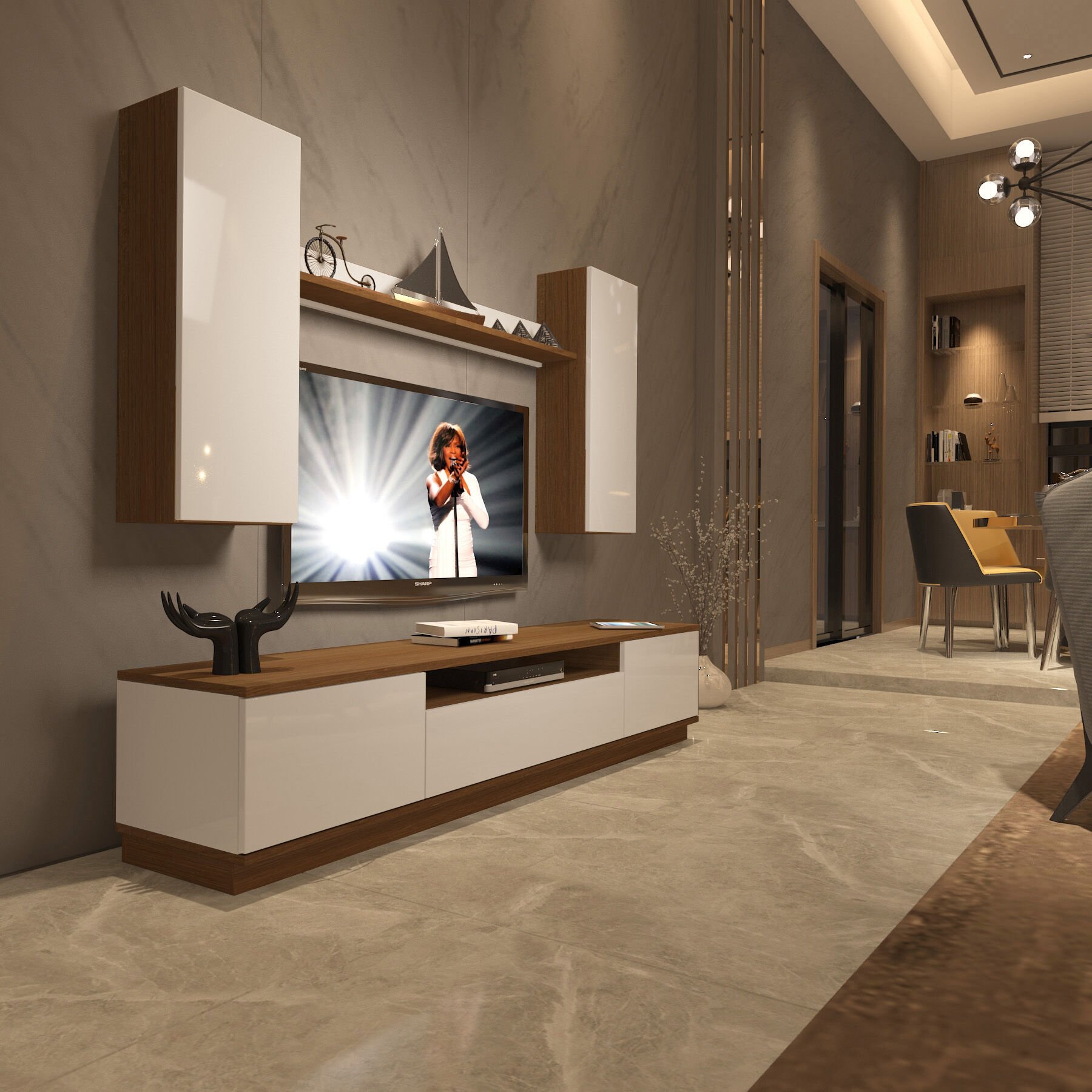 Decoraktiv Trio 5DS Mdf Tv Ünitesi Tv Sehpası Ceviz - Beyaz