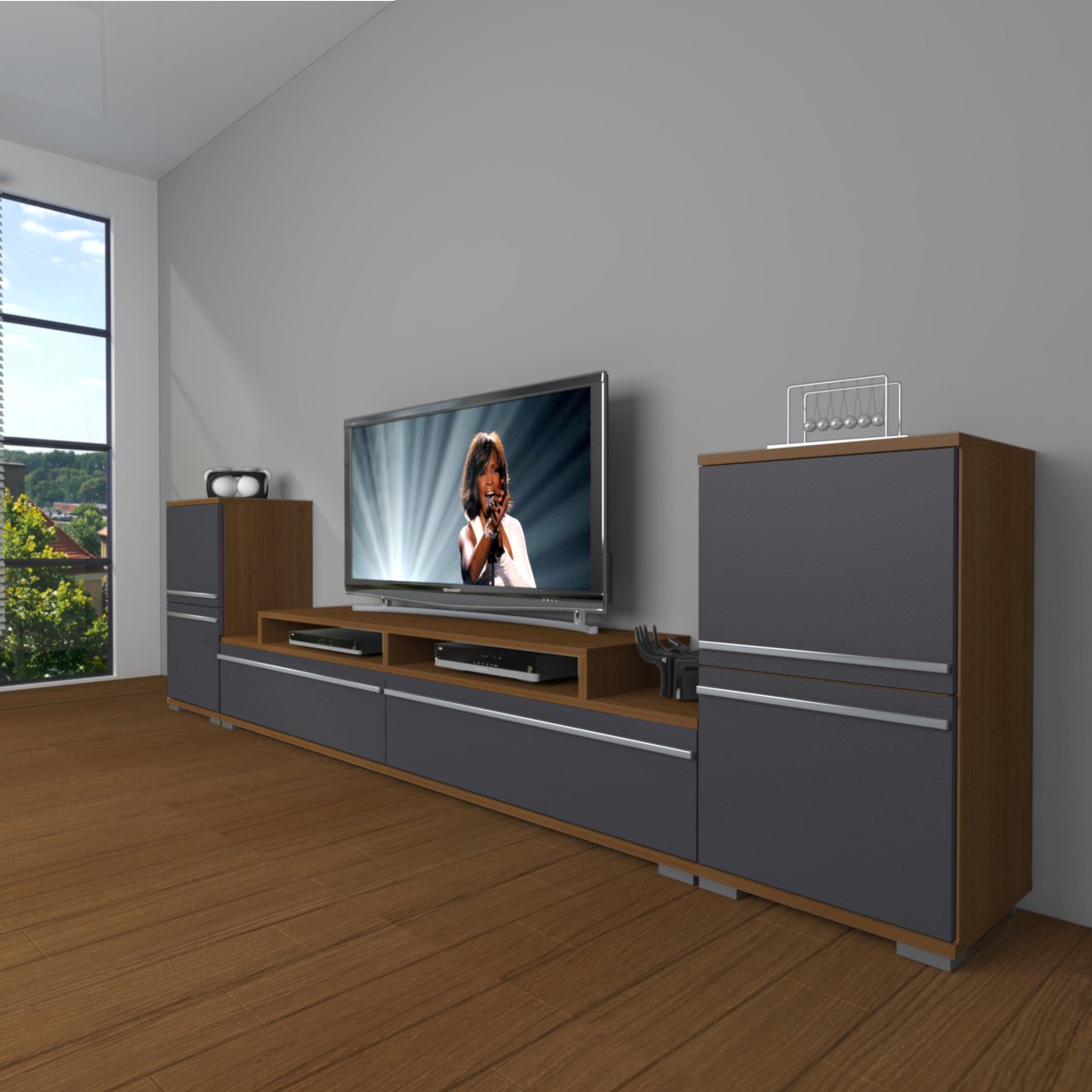 Decoraktiv Ekoflex On2 Mdf Tv Ünitesi Tv Sehpası Ceviz - Antrasit