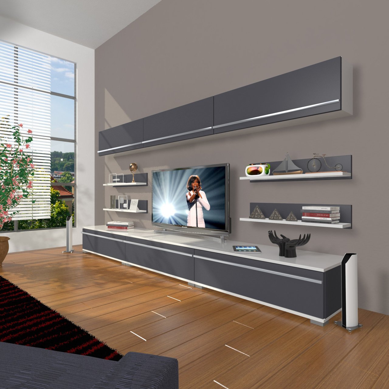Decoraktiv Eko 8Y Mdf Tv Ünitesi Tv Sehpası Beyaz - Antrasit