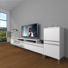Decoraktiv Ekoflex On2 Mdf Krom Ayaklı Tv Ünitesi Tv Sehpası Parlak Beyaz