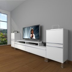 Decoraktiv Ekoflex On2 Mdf Krom Ayaklı Tv Ünitesi Tv Sehpası Parlak Beyaz