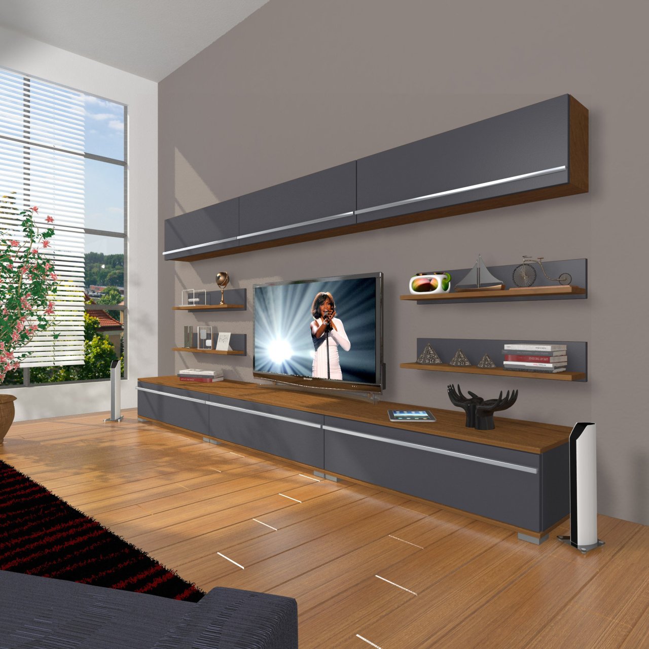 Decoraktiv Eko 8Y Mdf Tv Ünitesi Tv Sehpası Ceviz - Antrasit