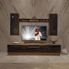 Decoraktiv Trio 5DS Mdf Tv Ünitesi Tv Sehpası Ceviz - Siyah Mermer
