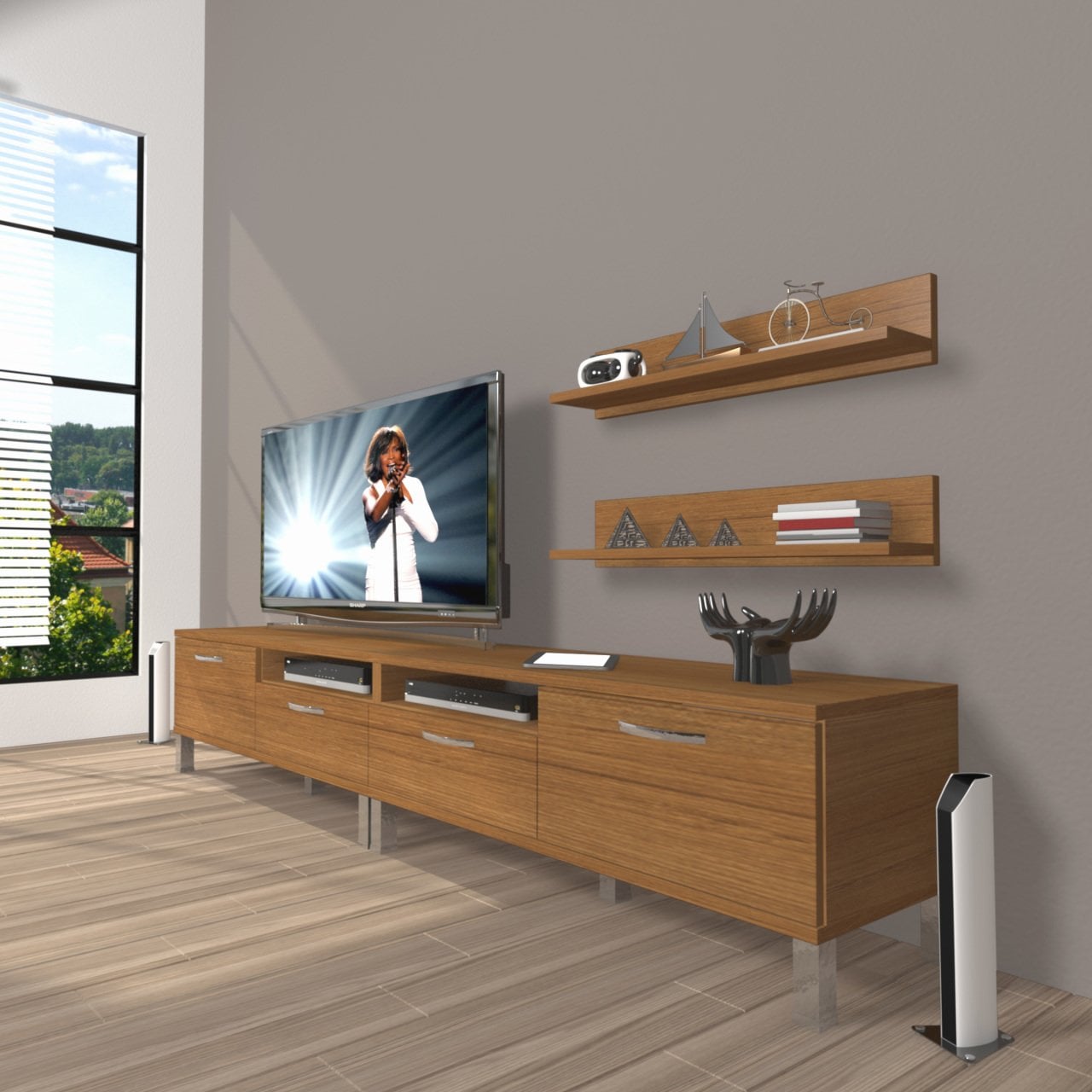 Decoraktiv Eko 200r Mdf Krom Ayaklı Tv Ünitesi Tv Sehpası Ceviz