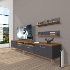 Decoraktiv Eko 200r Mdf Krom Ayaklı Tv Ünitesi Tv Sehpası Ceviz - Antrasit
