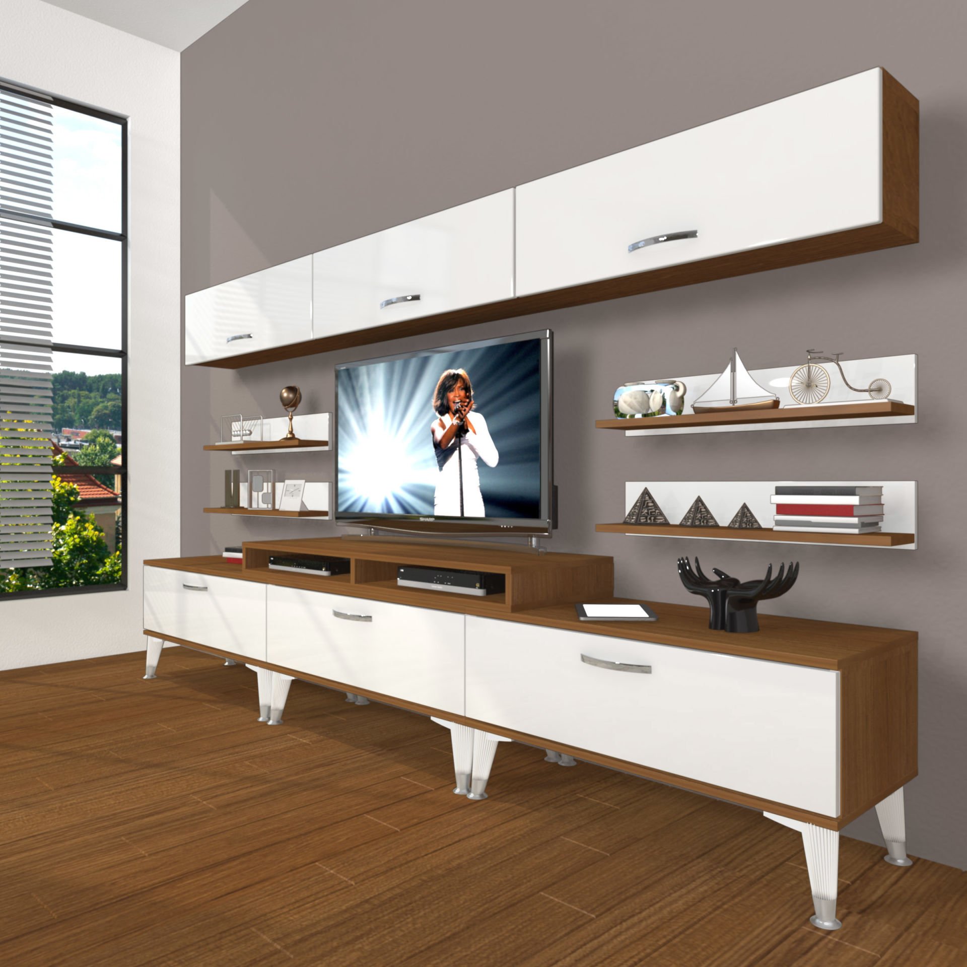 Decoraktiv Ekoflex 8Y Slm Silver Tv Ünitesi Tv Sehpası Ceviz - Beyaz