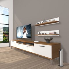 Decoraktiv Eko 200r Mdf Krom Ayaklı Tv Ünitesi Tv Sehpası Ceviz - Beyaz