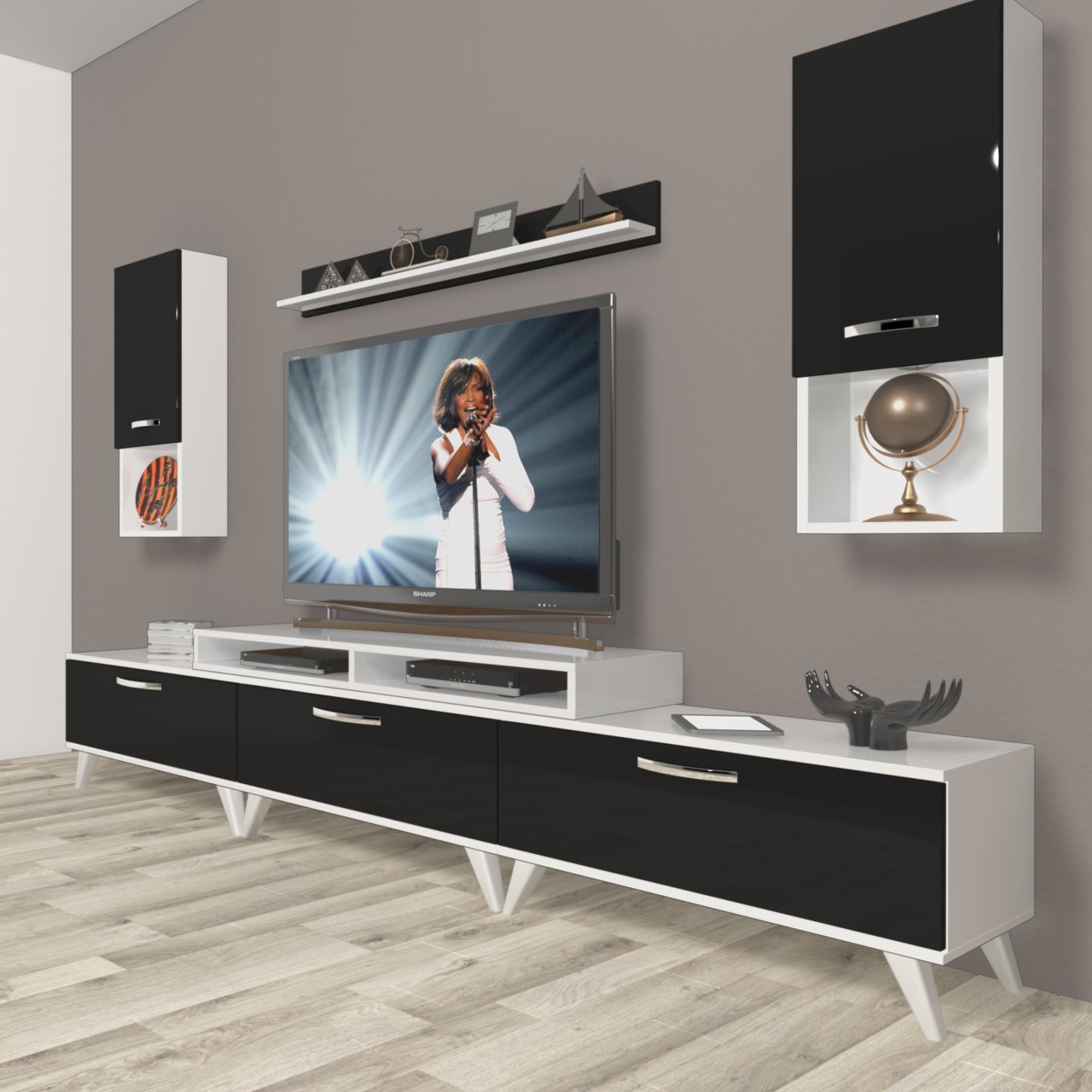Decoraktiv Ekoflex 270da Slm Retro Tv Ünitesi Tv Sehpası Beyaz - Siyah