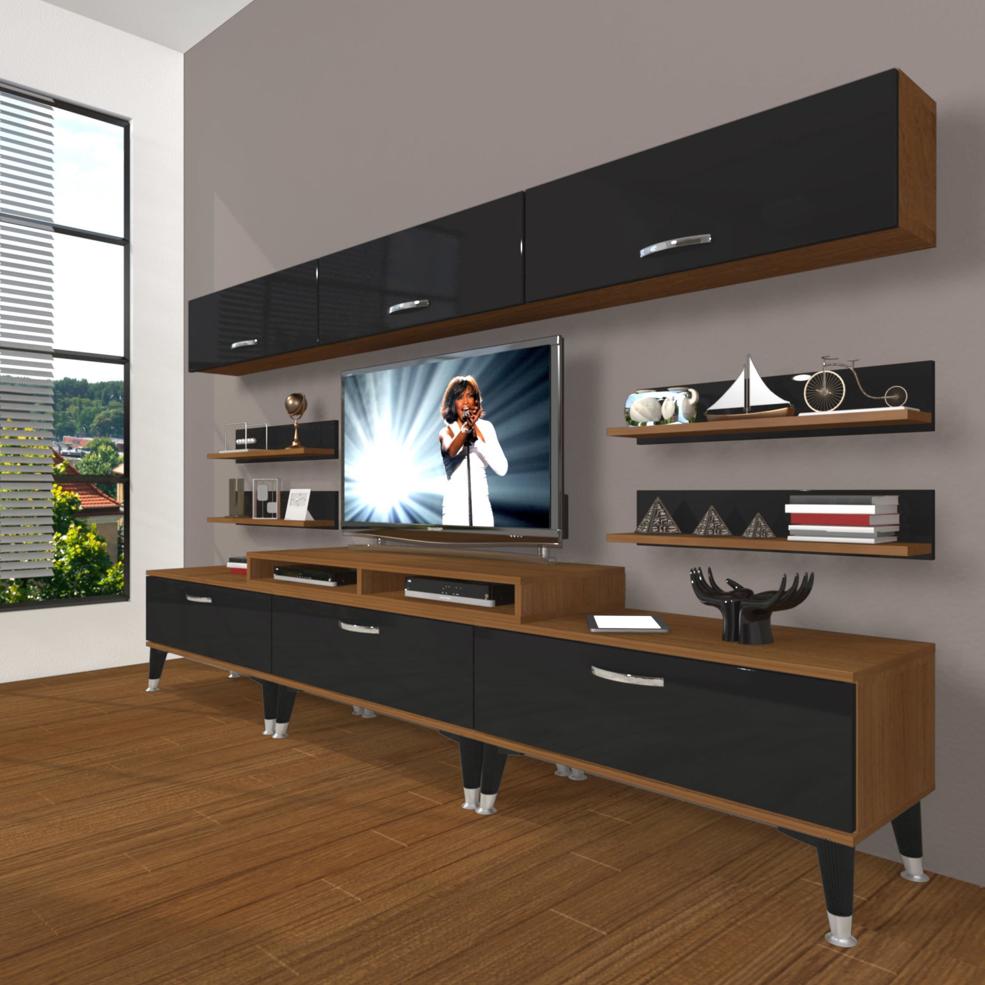 Decoraktiv Ekoflex 8Y Slm Silver Tv Ünitesi Tv Sehpası Ceviz - Siyah