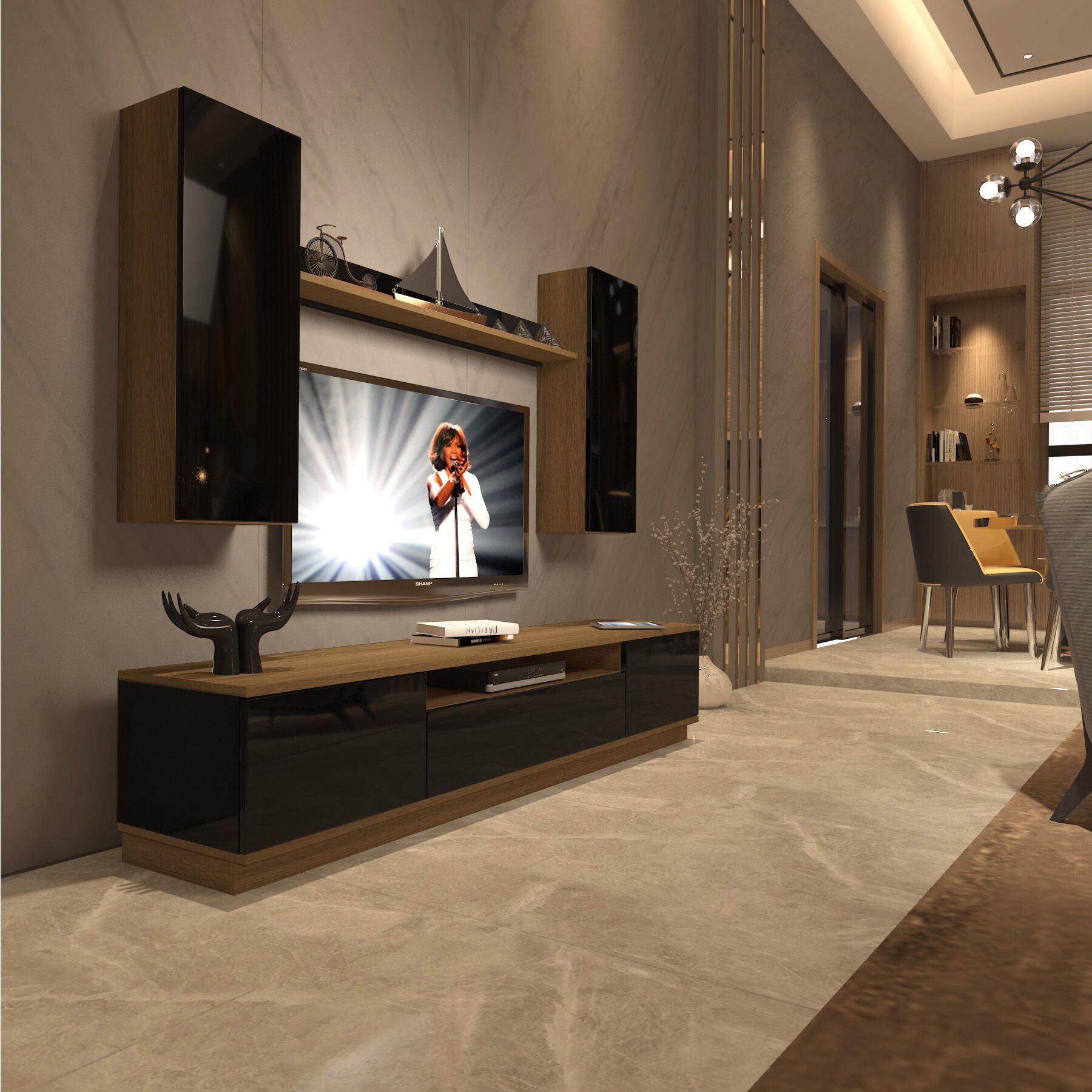 Decoraktiv Trio 5DS Mdf Tv Ünitesi Tv Sehpası Pera - Siyah