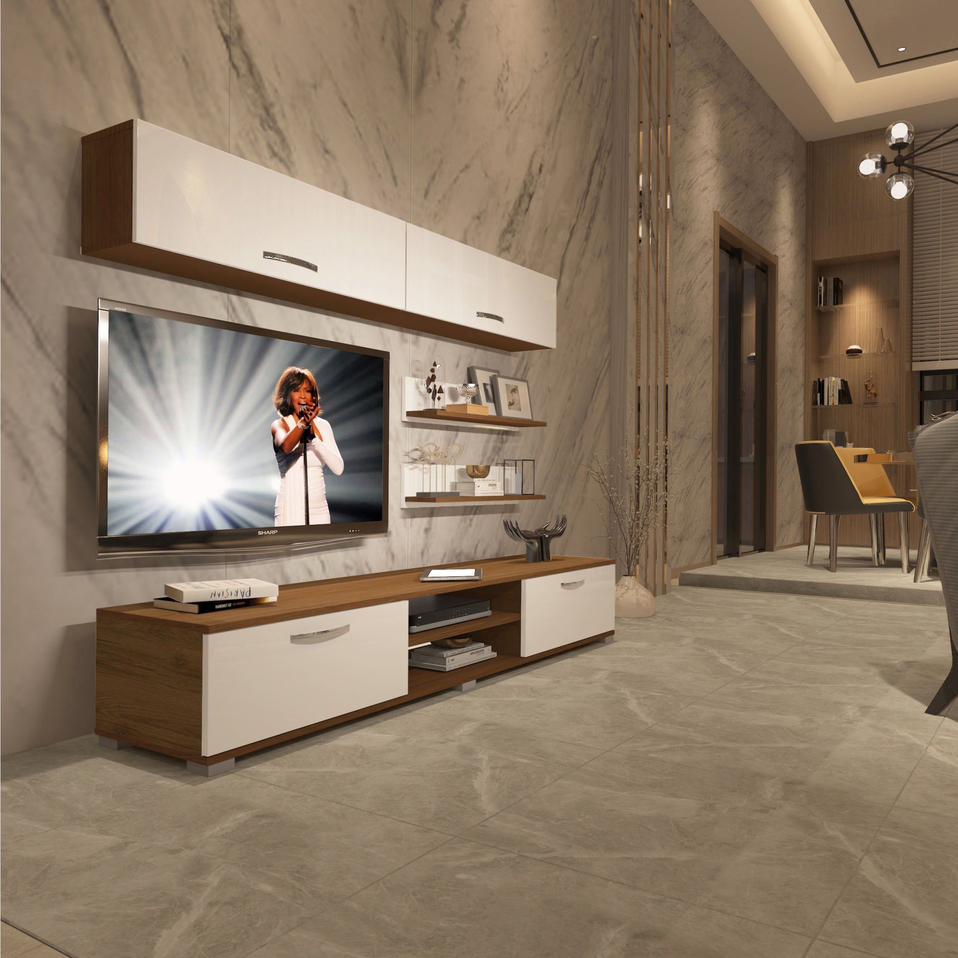 Decoraktiv Eko 5 Slm Dvd Tv Ünitesi Tv Sehpası Ceviz - Beyaz