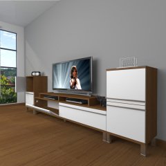 Decoraktiv Ekoflex On2 Mdf Krom Ayaklı Tv Ünitesi Tv Sehpası Ceviz - Beyaz