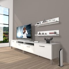 Decoraktiv Eko 200r Mdf Krom Ayaklı Tv Ünitesi Tv Sehpası Parlak Beyaz