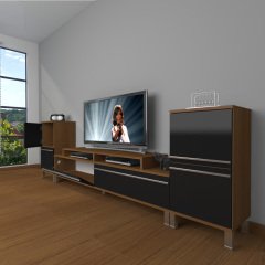 Decoraktiv Ekoflex On2 Mdf Krom Ayaklı Tv Ünitesi Tv Sehpası Ceviz - Siyah